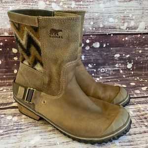 Sorel Slimshortie Size 9 Tan/Black Chevron